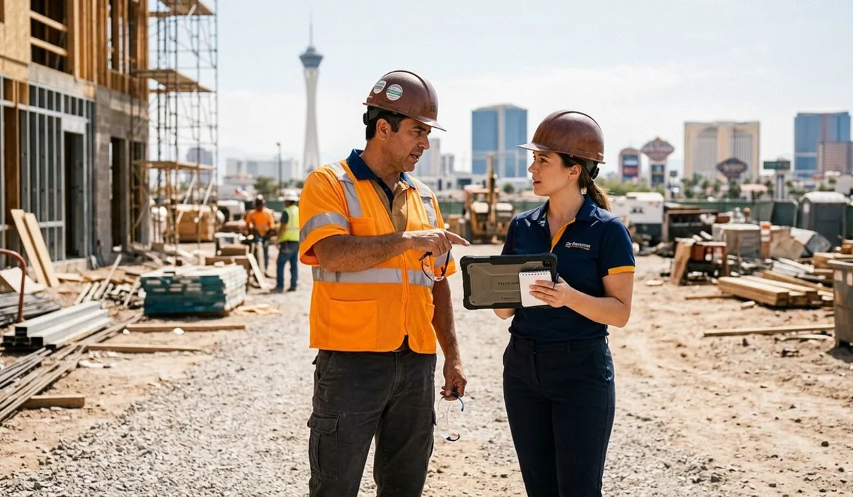 Contractor reviewing a site with a property manager