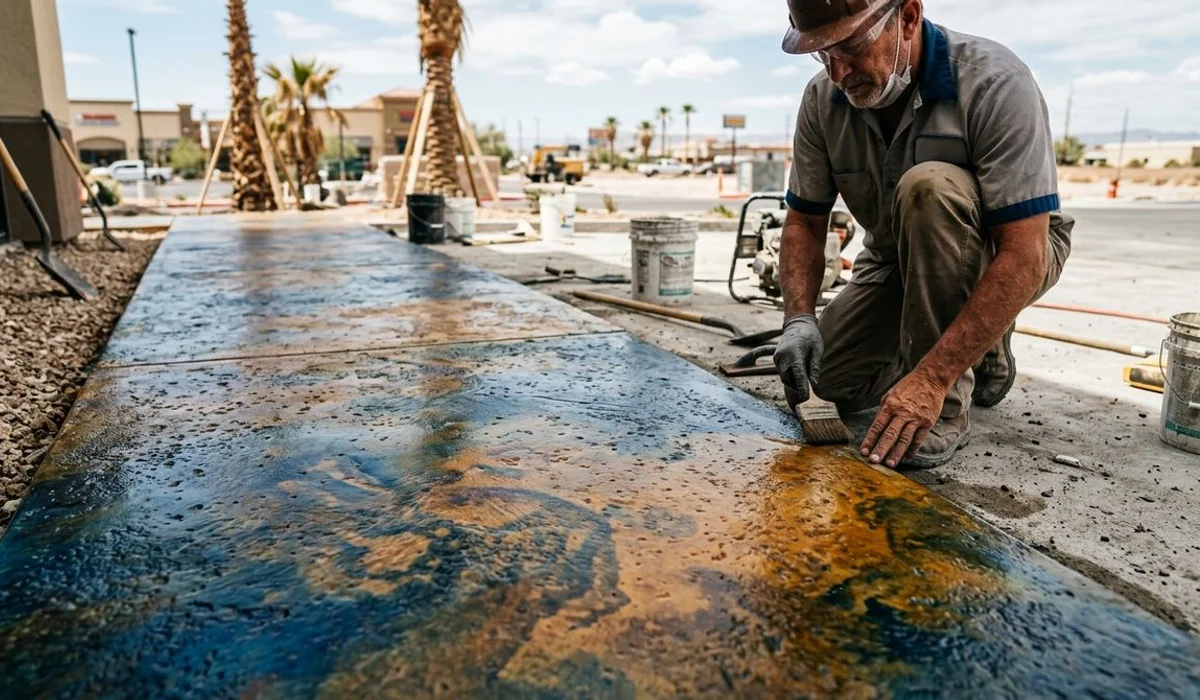 Restored concrete after acid stain neutralizing