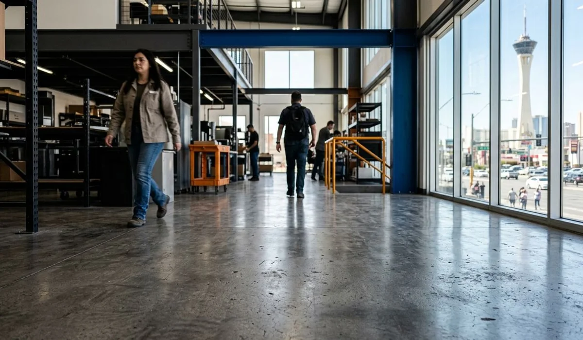 Sealed concrete floor with subtle sheen in a commercial space