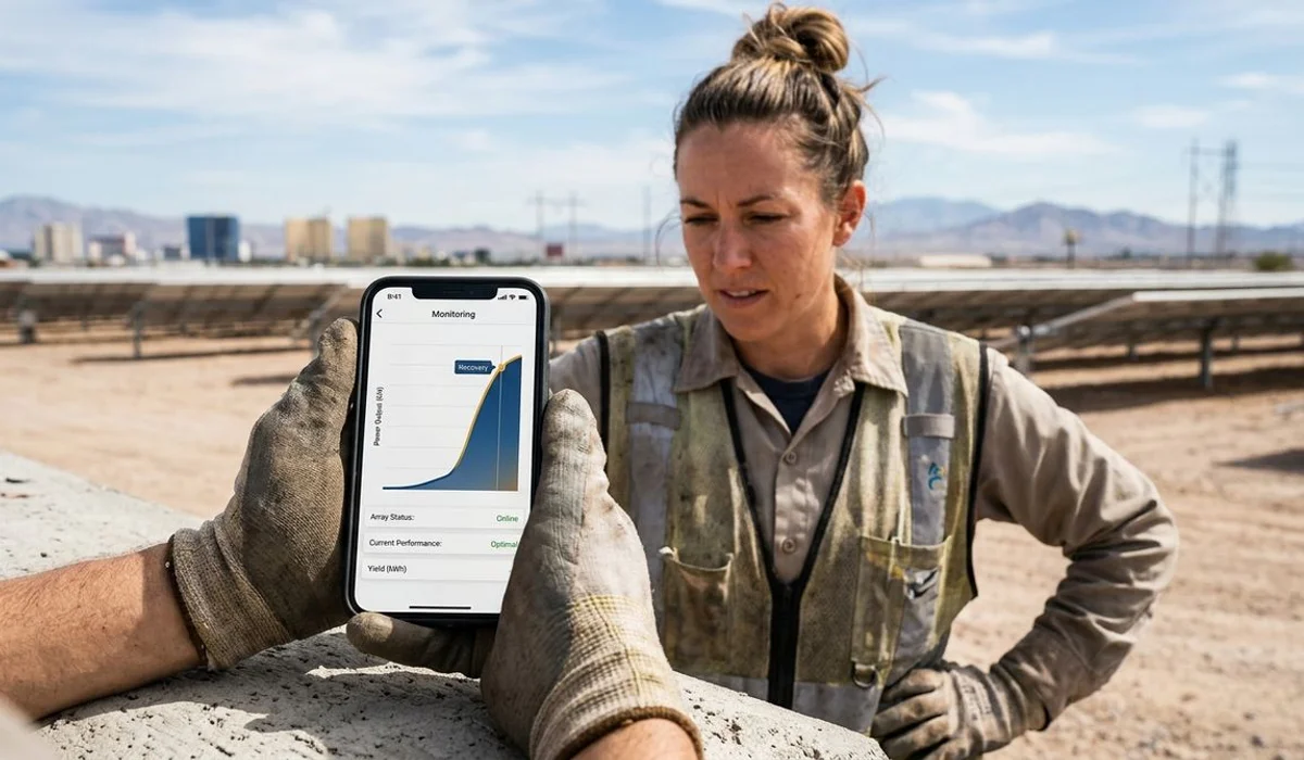 Solar monitoring app showing output recovery